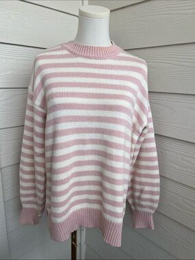 Jessica Simpson Pink and White Striped Crewneck Sweater